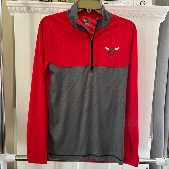 Chicago Bulls Sz Small Dri Quarter Zip Mens Pullover Jacket Red Gray Basketball - Picture 1 of 8